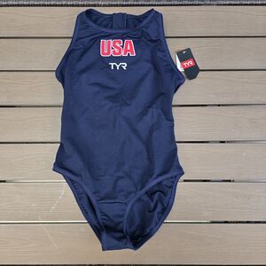 TYR USA Water Polo Womens Breakaway Suit Zipper One Piece Swim Navy Sz 38 New
